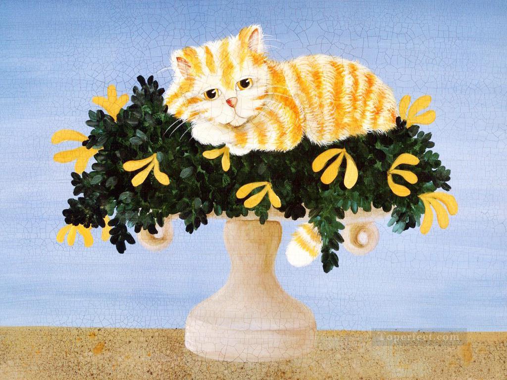 Donna Masters Kriebel chat sur vase Peintures à l'huile
